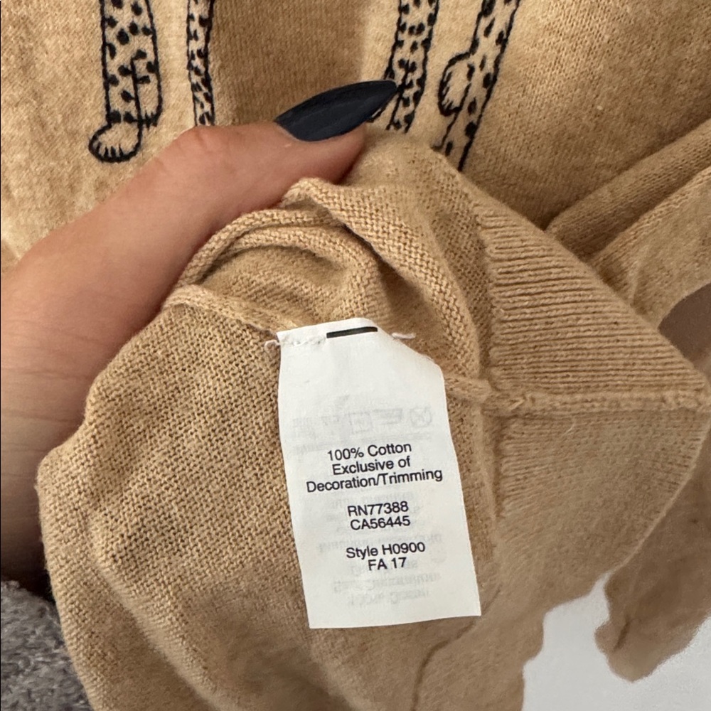 J Crew Cotton Sweater with Black Cheetah Design - Picture 3 of 4